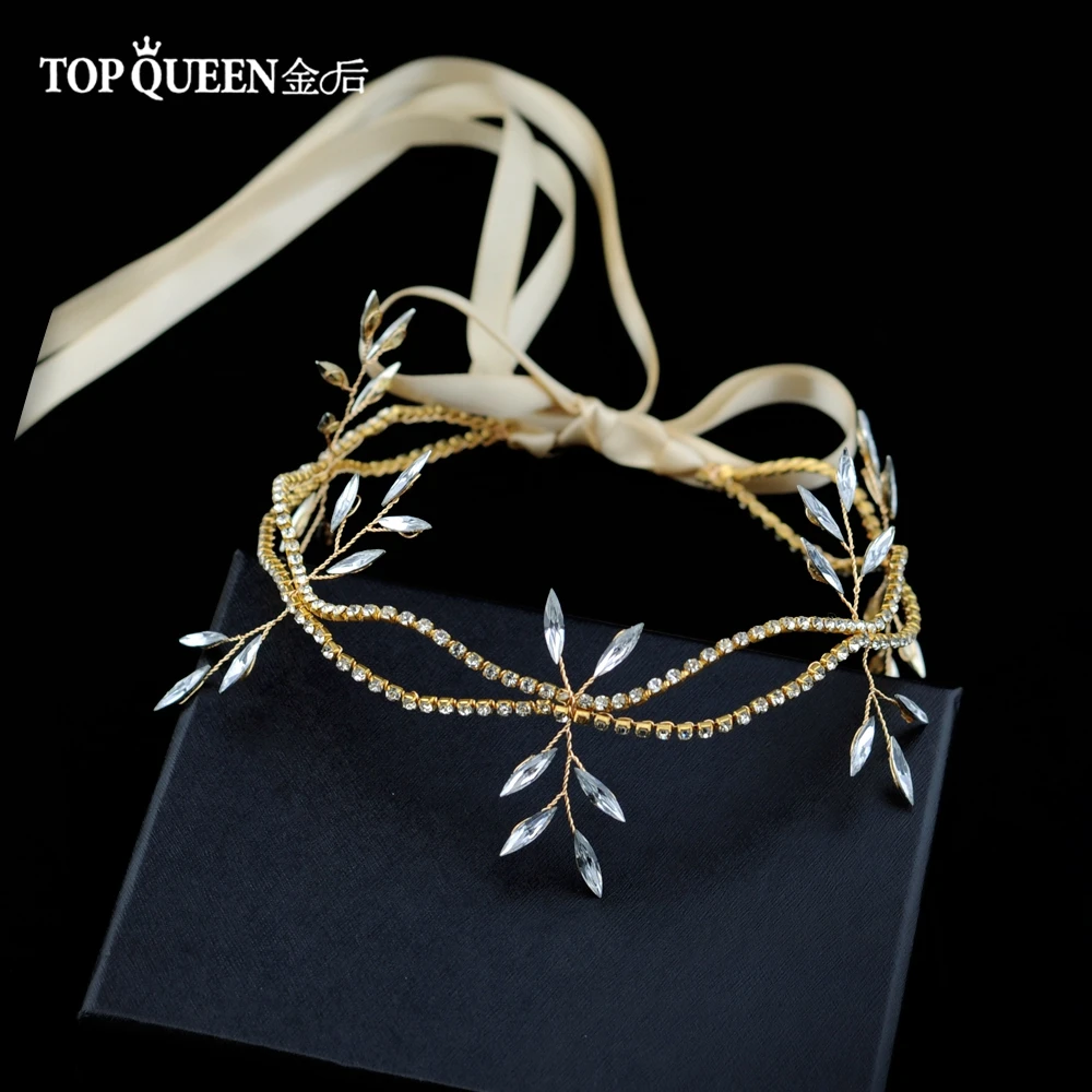 TOPQUEEN HP74 Свадебная повязка на голову двухслойная цепочка на голову и шпиндель Форма Стразы свадебные аксессуары для волос