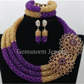 

Splendid Purple Gold Nigerian Bridal Beads Fashion Jewelry Set Costume African Indian Jewelry Set for Women Free Shipping WA434