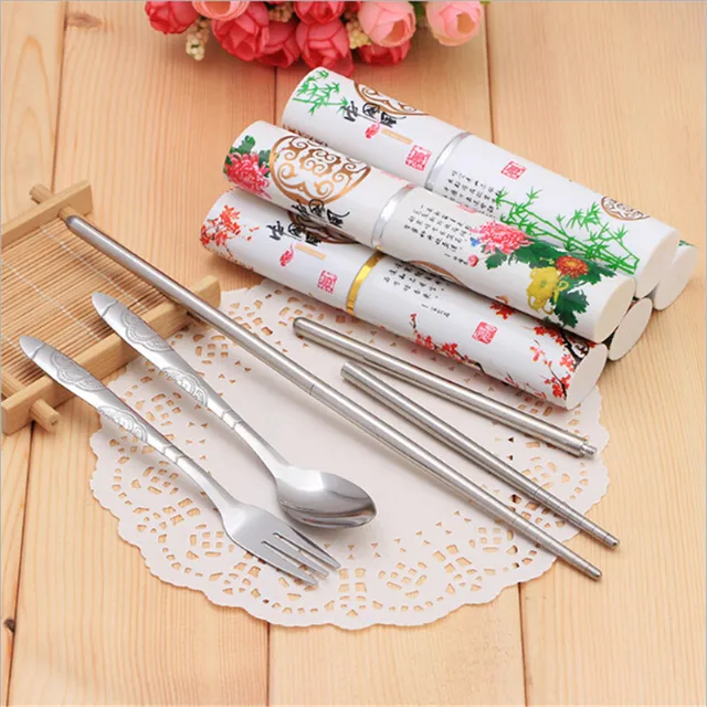 Stainless Steel Tableware Set Chinese Style 3pcs/set Portable Travel