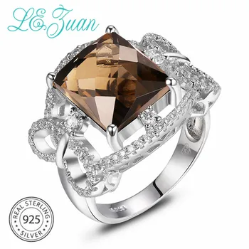 

L&zuan Elegant Geometric 6.72ct Natural Smoky Quartz Rings for Woman Brown Gemstone Jewelry 925 Sterling Silver Fine Party Ring