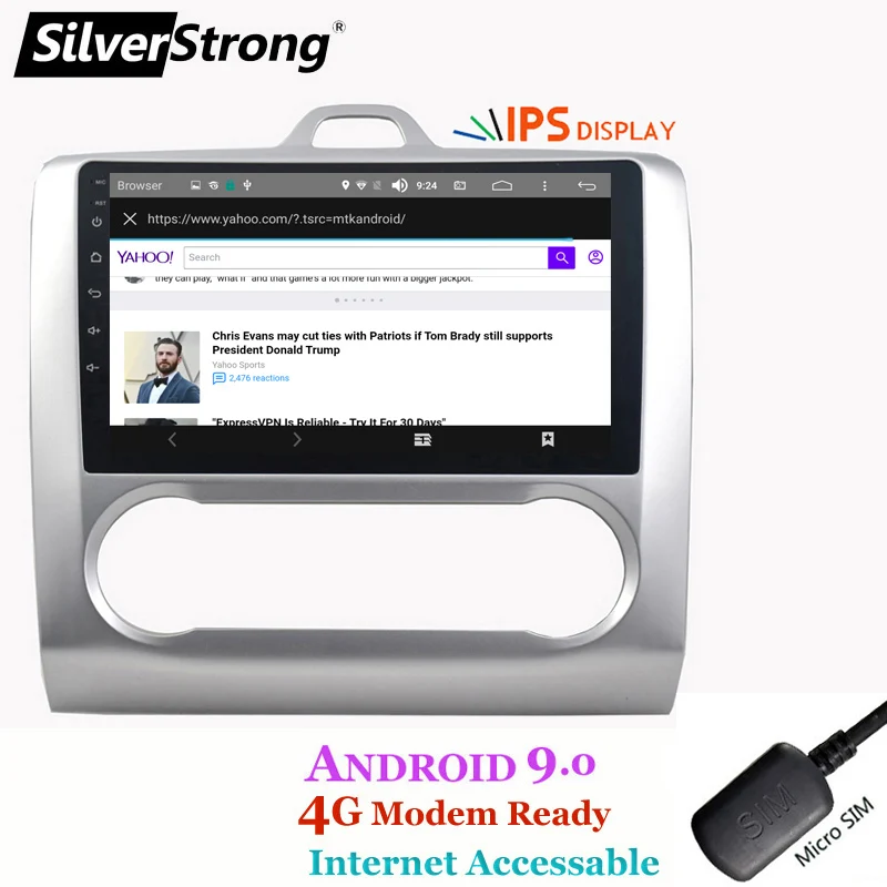 Sale SilverStrong Android9.0 IPS car dvd 4G for FORD Focus 2004 -2011 4G MODEM 2din 1024*600 gps navigation wifi No DVD 5