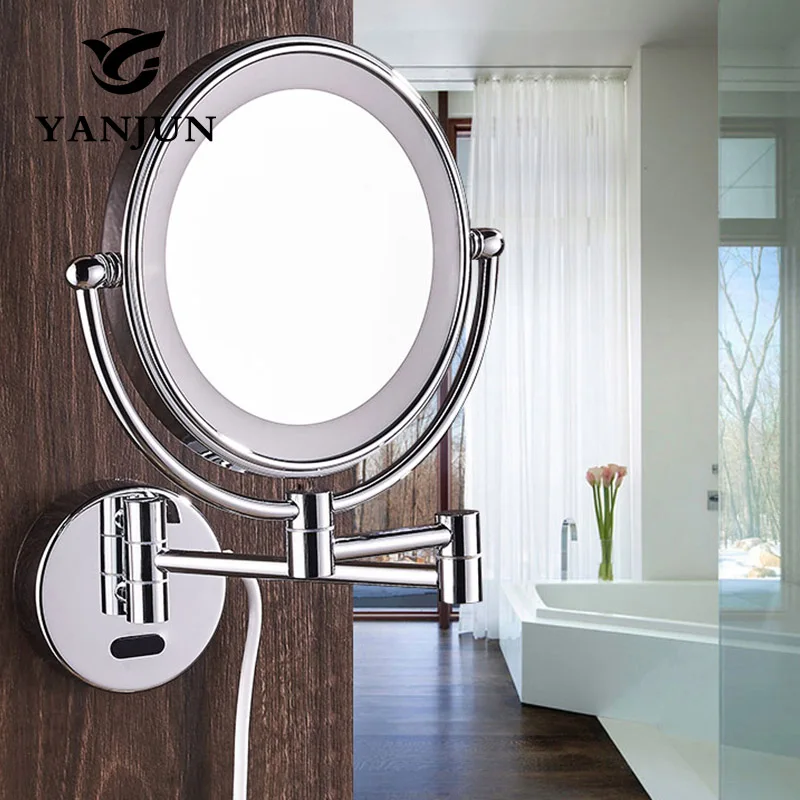 Yanjun 8 inches Wall Mount Sensor-Activated Lighted Vanity Mirror3x Magnification Chrome Finish YJ8013