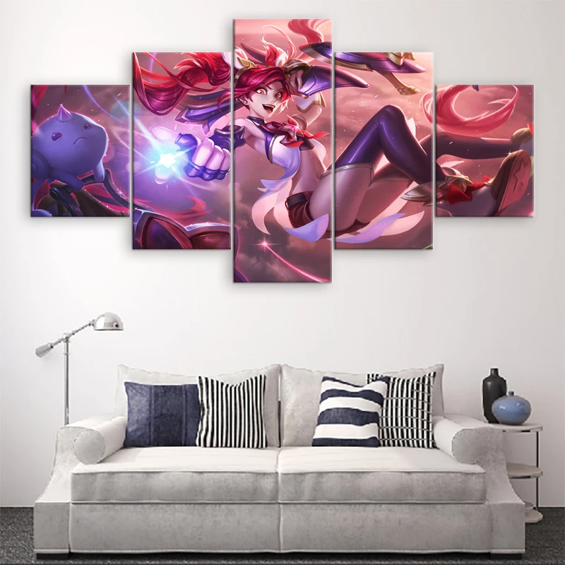 Wall Art Star Guardian Jinx 5 Pieces Canvas Printed Painting League of Legends Pictures Home Decor Game Poster Modern Artwork | Дом и сад