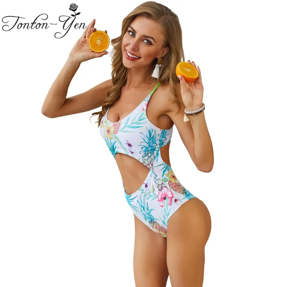

Sexy Hollow Out Swimwear Flower Print One Piece Elastic Spaghetti Strap Bathing Suit Push Up Brazilian Swimsuit 2019 Novel