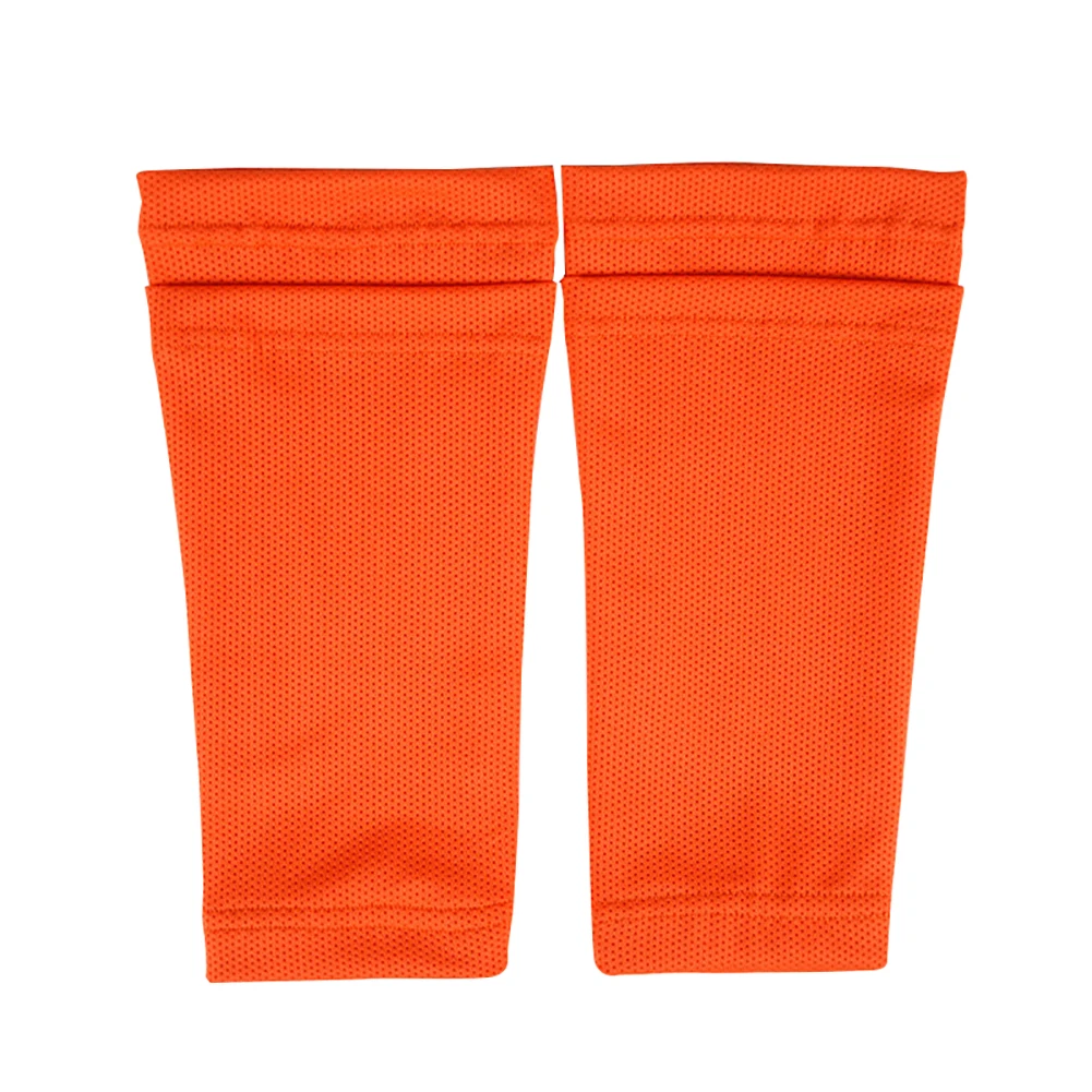 1 пара спортсмена сопротивление истиранию Профессиональный Спорт Футбол карманные ноги накладки на рукава голени Защитные носки полиэстер - Цвет: Оранжевый