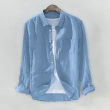 Летняя мужская рубашка большого размера, однотонная хлопковая льняная мешковатая Мужская рубашка с длинным рукавом и карманами на пуговицах, мужские футболки, блузки