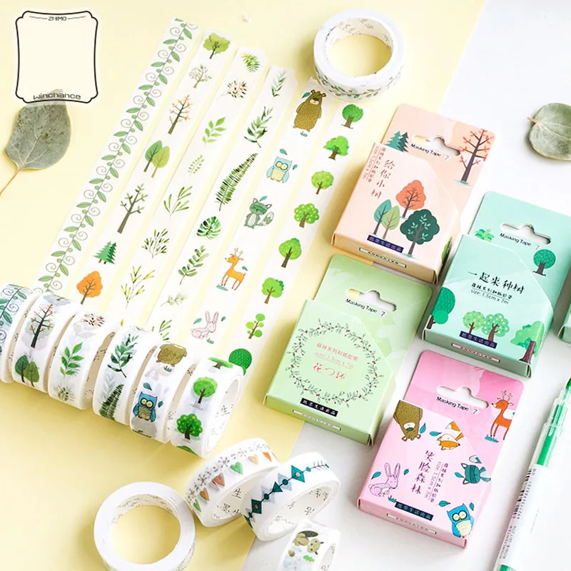 

1.5CM*7M Fresh Various Green Tree Masking Tape Album Scrapbooking Decor Washi Tape School Supply Stationery Stick Label