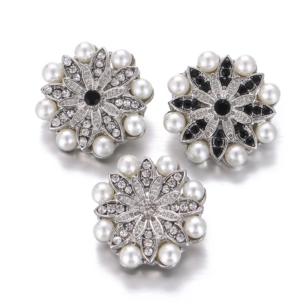 10pcs/lot New Snap Jewelry Rhinestone pearl Flower 18mm Metal Buttons Fit Button Bracelet Necklace for Women Men | Украшения и