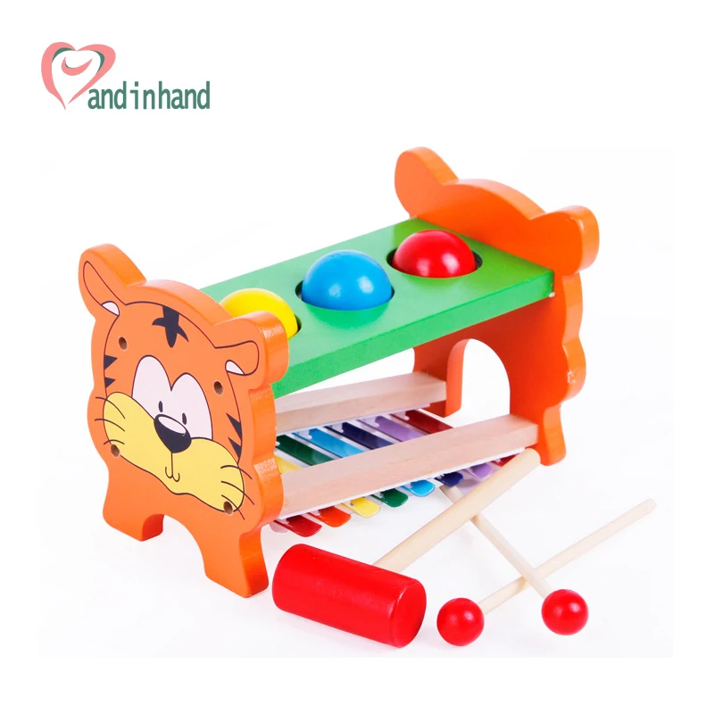 

Musical Instruments Baby Toys Sound Knock Ball Percussion Pound And Roll Bench Tower Wooden Toys For Child Kids
