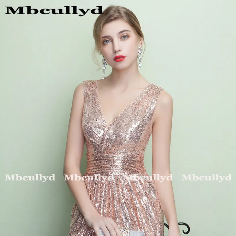 Винтажное розовое платье Mbcully для выпускного вечера с V образным вырезом 2020