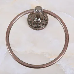 Bathroom Accessory Wall Mounted Rome Red Antique Copper Brass Carved Pattern Bathroom Towel Ring Towel Rack Holder aba156