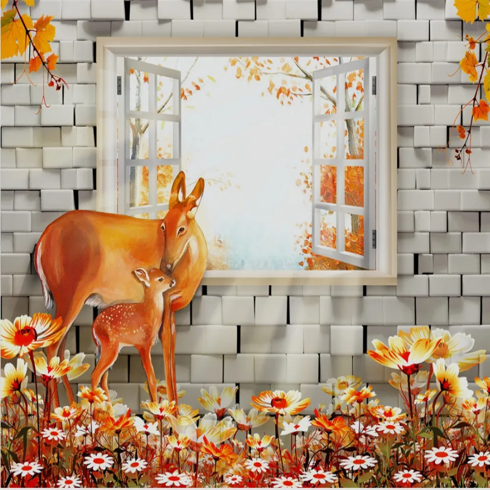 

Free Shipping Custom 3d Mural Mother Bebe Deer 3D TV Background Wallpaper 3d Wallpaper for Kids Kids Cartoon Animated Wallpaper
