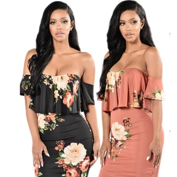 

Apparel Ruffles slash neck womens dress Summer style off shoulder nightclub sexy dresses vestidos Female beach Casual dress