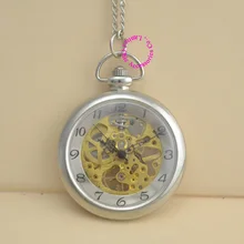 fashion vintage retro antique white silver men women unisex gift steampunk arabic number mechanical pocket watch hour long chain