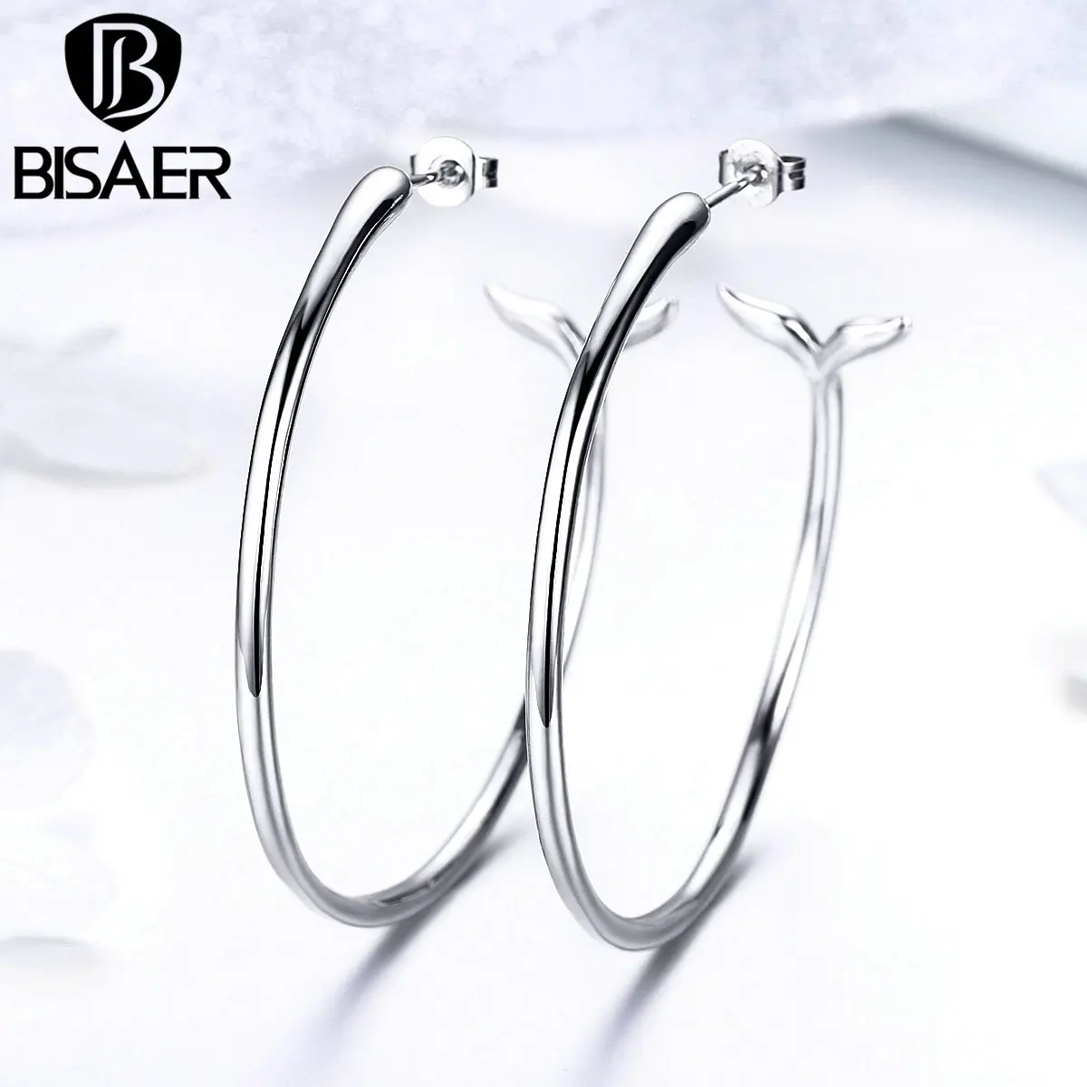 

BISAER Hot Sale Big Round Earrings Silver Color Dolphins Tail Big Stud Earrings for Women Fashion Earrings Jewelry WEYE194