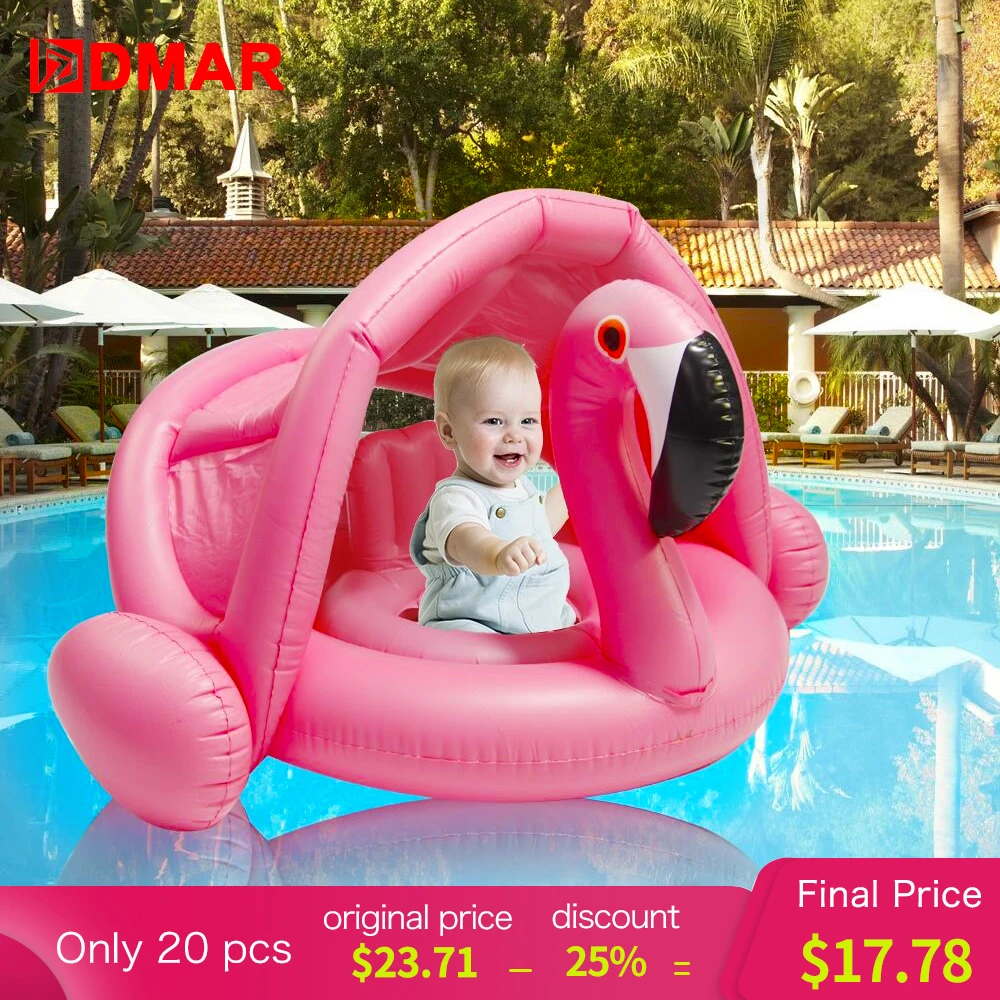 

DMAR 0-3 Years Baby Inflatable Flamingo Swan Pool Float with Sunshade Ride-On Swimming Ring Safe Seat Water Toys Infant Circle