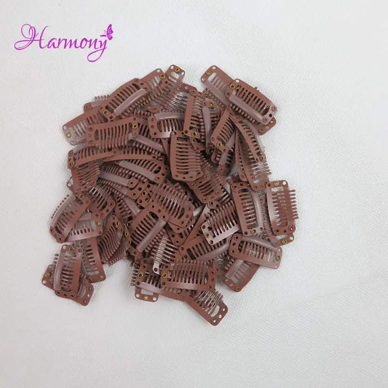 100 pieces/lot 32mm 9-teeth Hair Extension Clips Snap Metal Clips With Silicone Back For Clip in Human Hair Extensions Wig Comb 100 pieces/lot 32mm 9-teeth Hair Extension Clips Snap Metal Clips With Silicone Back For Clip in Human Hair Extensions Wig Comb