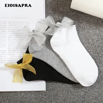 

[EIOISAPRA]Handmade Bright Silk Bowknot Japan Socks Women Creative Reto College Style Socks Harajuku Hollow Out Calcetines Mujer