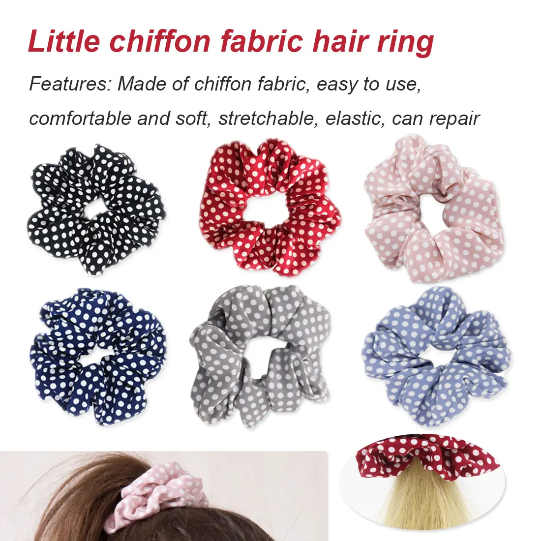 

fine head rope New Women Ladies Dot Hair Scrunchies Headwear Ponytail Holder Hair Ties Ropes Elastic Hair Bands wave hair ring