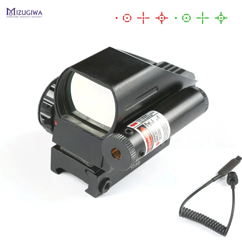 

MIZUGIWA Tactical Holographic 1x22x33 Reflex 4 Reticles Red/Green Dot Sight Scope w/Red Laser for Airsoft Standard Weaver Rail