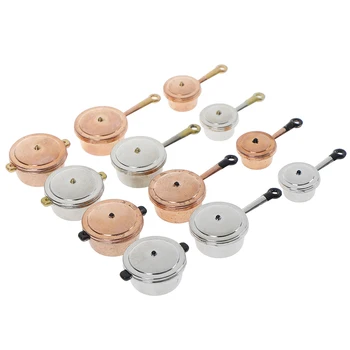 

3pcs/set Mini Kitchenware Metal Pot Miniature Kitchen Accessories Fast Food Toys Pots Set Dollhouse Miniatures 1:12 Accessories
