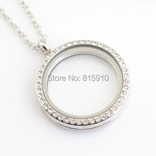 

30mm floating locket, round silver with rhinestones FN0005(with chains)