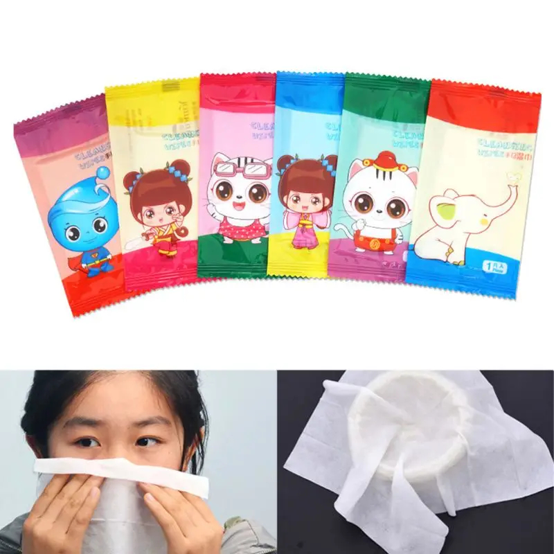 

10Pcs/Set Disposable Non-Woven Fabric Wet Wipes Restaurant Internet Bar Dining Tissue Towel Cute Cartoon Logo Individually Wrap