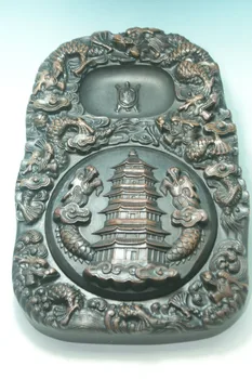

China's exquisite antique hand carved Long Yan clay inkstone free shipping