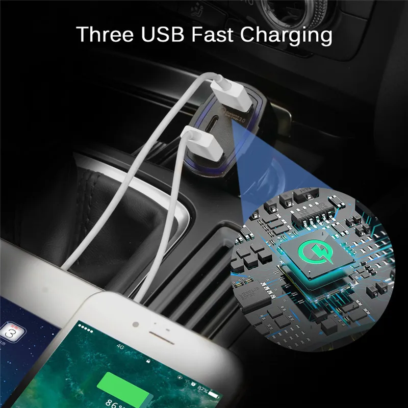 شاحن سيارة سريعة تهمة 3.0 نوع-C 3.5A العالمي Usb شاحن سيارة ثنائي USB السلامة شاحن سريع للهاتف المحمول ل iphone samsung