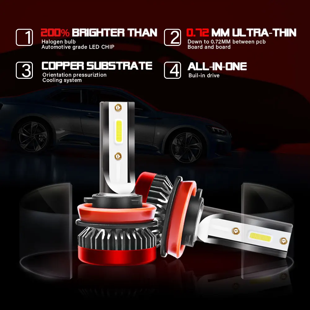 Автомобильные фары JOGMACHINE 2 шт. светодиодные H1 H7 H4 H L H8 H9 H11 9012 9005HB3 9006HB4 COB