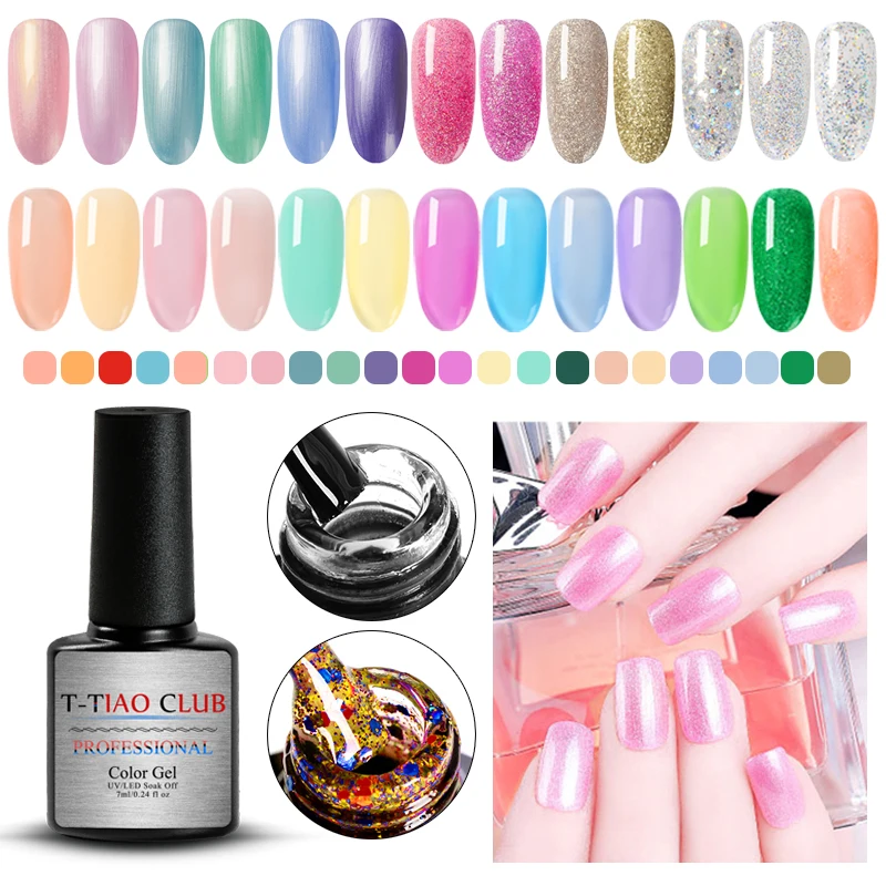 

T-TIAO CLUB Glitter Gel Nail Polish 7ML Soak Off UV Gel Nail Art Varnish Semi Permanent Gel Varnish Primer Manicure Lacquer