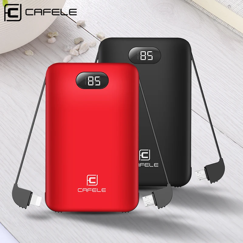 

CAFELE 8000mAh Mini Built-in Power Bank LCD Display Micro USB Type C Input with Charging Cable Charger for iPhone Samsung Xiaomi