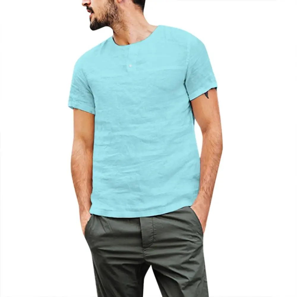 Women/'s Trendy Plus Size Pure Color Loose Linen V-Neck Top Blouse Plain T-Shirt