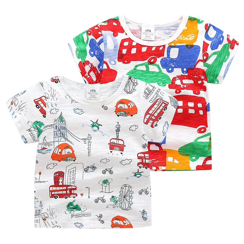 С изображением мультяшного автомобиля футболка для мальчиков милый летний топ футболка новый бренд для маленьких мальчиков одежда