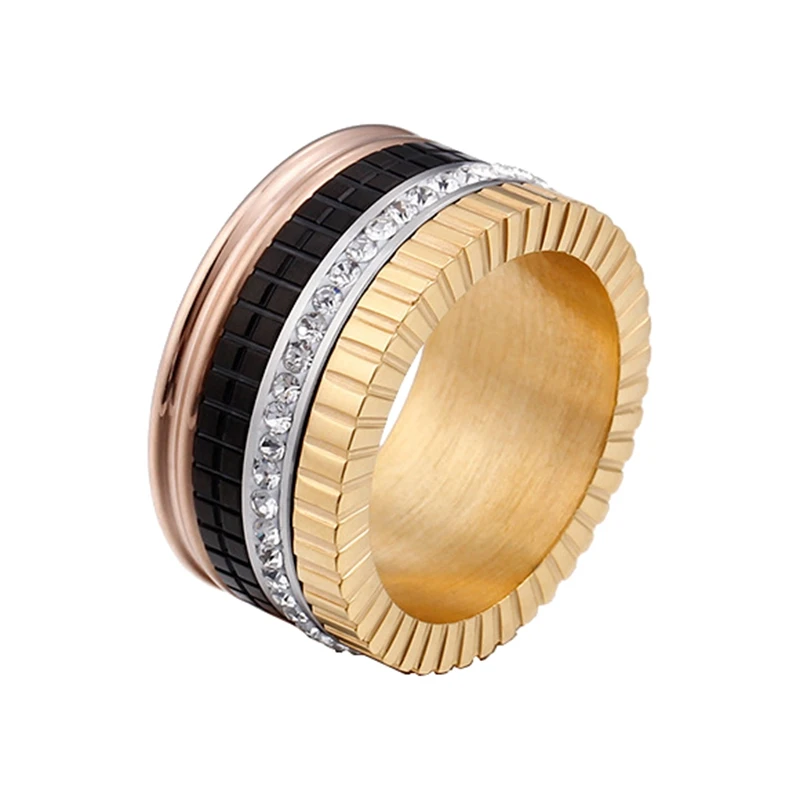 

Luxury Brand Women Ring Stainless Steel Rose Gold Black Silver Gold Zirconia Jewelry Men Wedding Finger Rings For Women