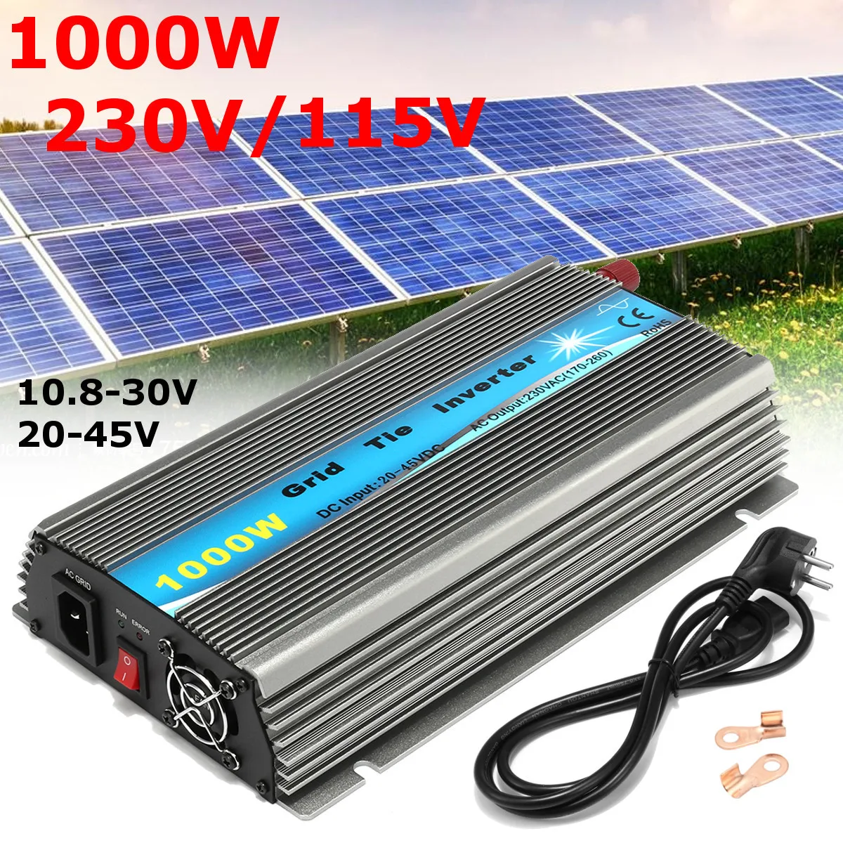 

1000W Solar Power Inverter Grid Tie DC 115V/230V MPPT Pure Sine Wave Inverter 50Hz/60Hz For Industrial Working
