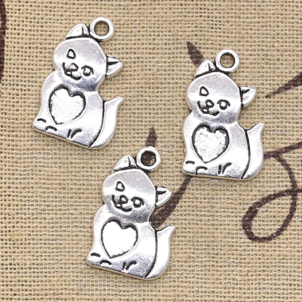 12 шт. Подвески Кошка Сердце 21x14 мм антикварное изготовление кулон подходит, винтажная тибетская Серебряная бронзовая, DIY ювелирные изделия ручной работы