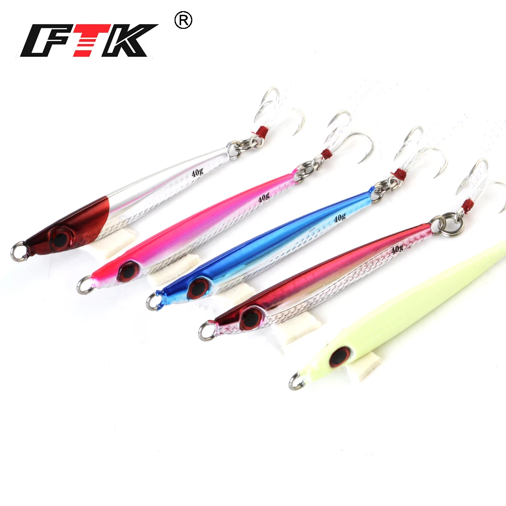 

FTK 2019 NEW Fishing Lure 1PC 5Colors Weight 40g/60g/80g Metal Jigging Glowing Hard Bait Sinking Spoon Hooks Lure Fishing Tackle