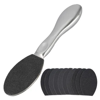 

Stainless Steel Double Side Pedicure Foot File Hard Dead Skin Remover +10pcs Sanding Paper Rasp Callus Feet Care Pedicure Tools