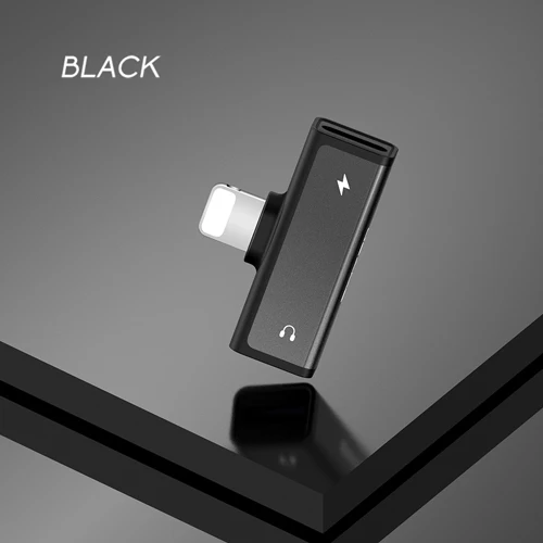 USAMS двойной адаптер Lightning аудио наушники Зарядка адаптер USB кабель для iPhone x кабель адаптер - Цвет: Черный