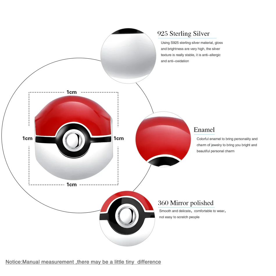 BELAWANG 925 пробы Серебряный покебол Покемон красная эмалированная бусина Шарм Подходит Пандора Шарм браслет для производства аутентичной бижутерии