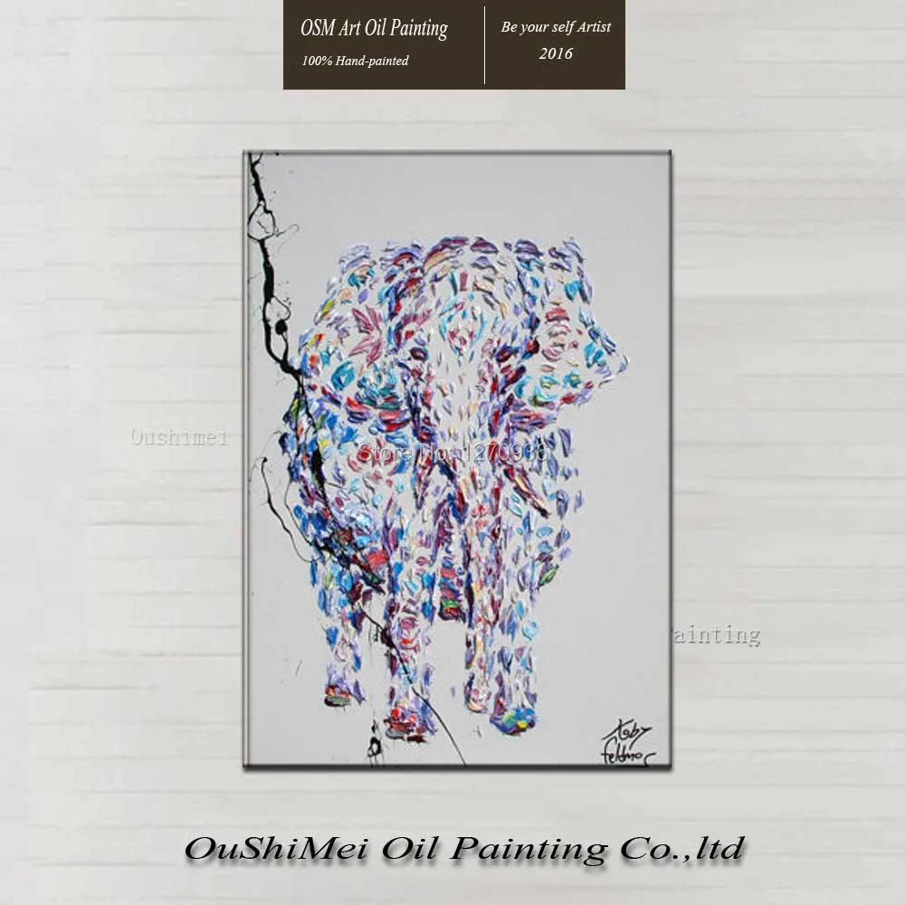

Hand Painted Beautiful Nice Purple Knife Oil Painting Elephant Walking Painting on Canvas Decorative Wall Art Fine Pictures