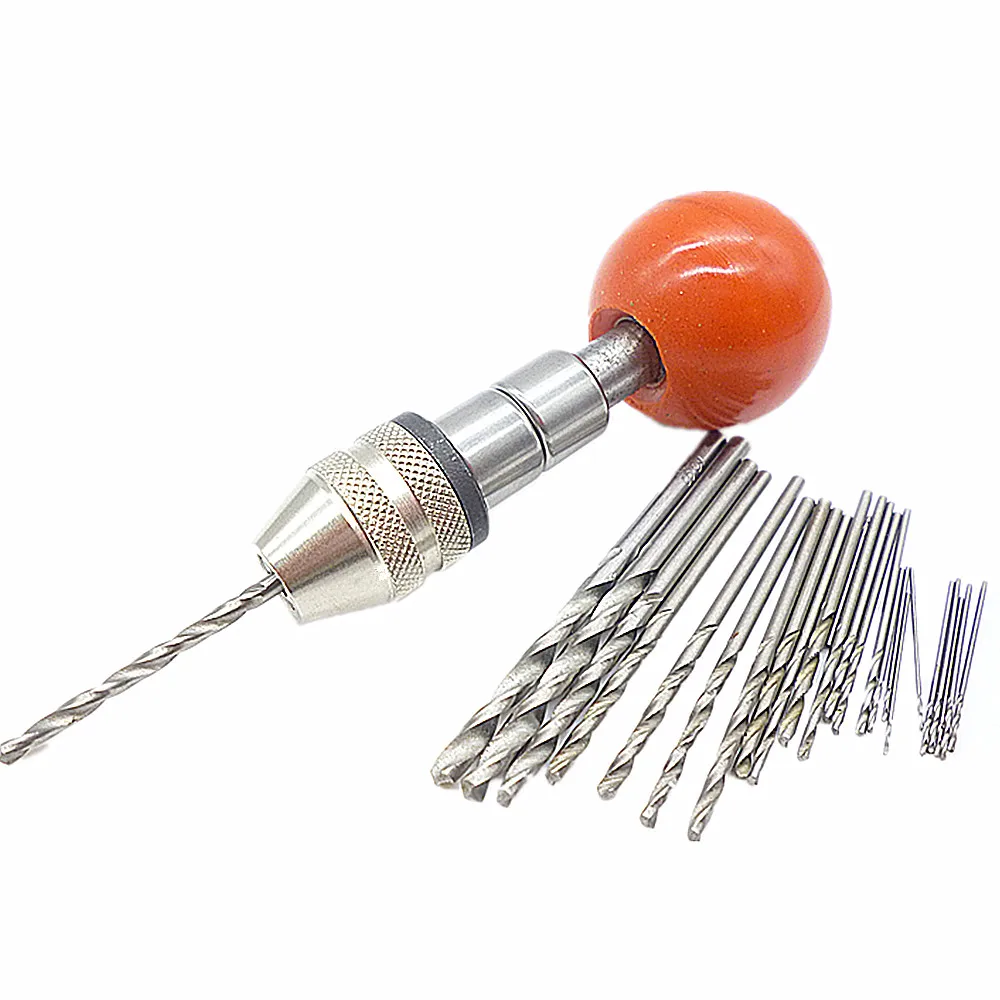 25pc Mini Micro Drill Bits 0.5 3mm W/ Mini Manual Hand Drill Beads