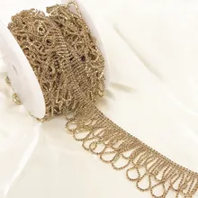 Золотые стразы ручной работы платье для танца живота Пояс чашка цепь Обрезка роскошная отделка с кисточками пришить Кристалл одежды аппликация отделка