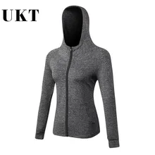 Дышащая быстросохнущая с капюшоном куртка для бега Для женщин с длинными рукавами Толстовка Йога Спортивные куртки женские Фитнес тренажерный зал рубашки Костюмы