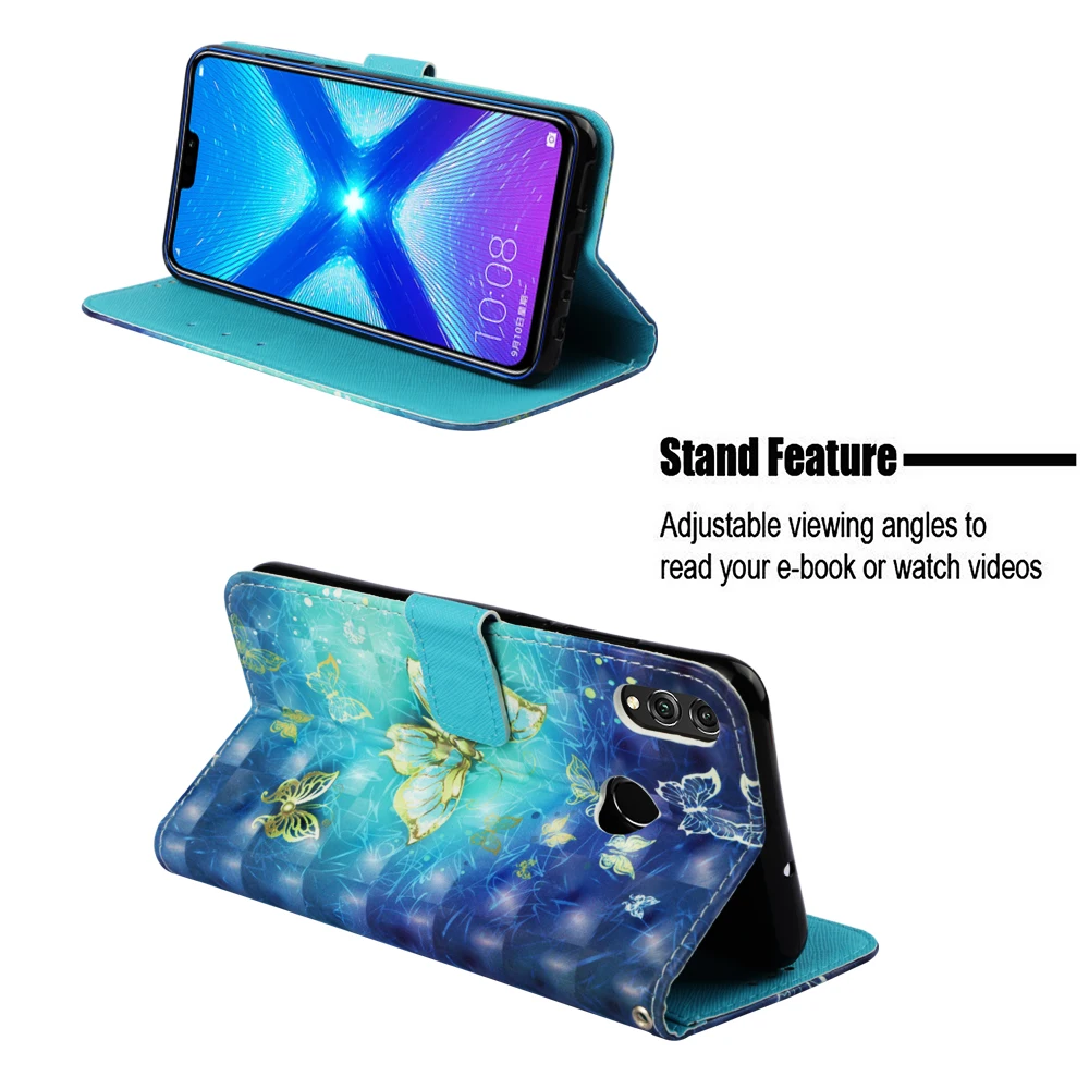Чехол Кошелек для Huawei P Smart Y5 Y6 Y7 2017 Y9 2018 2019 Honor 8X Max 8A Note 10 9 lite 10i 7C 7A Pro откидной из