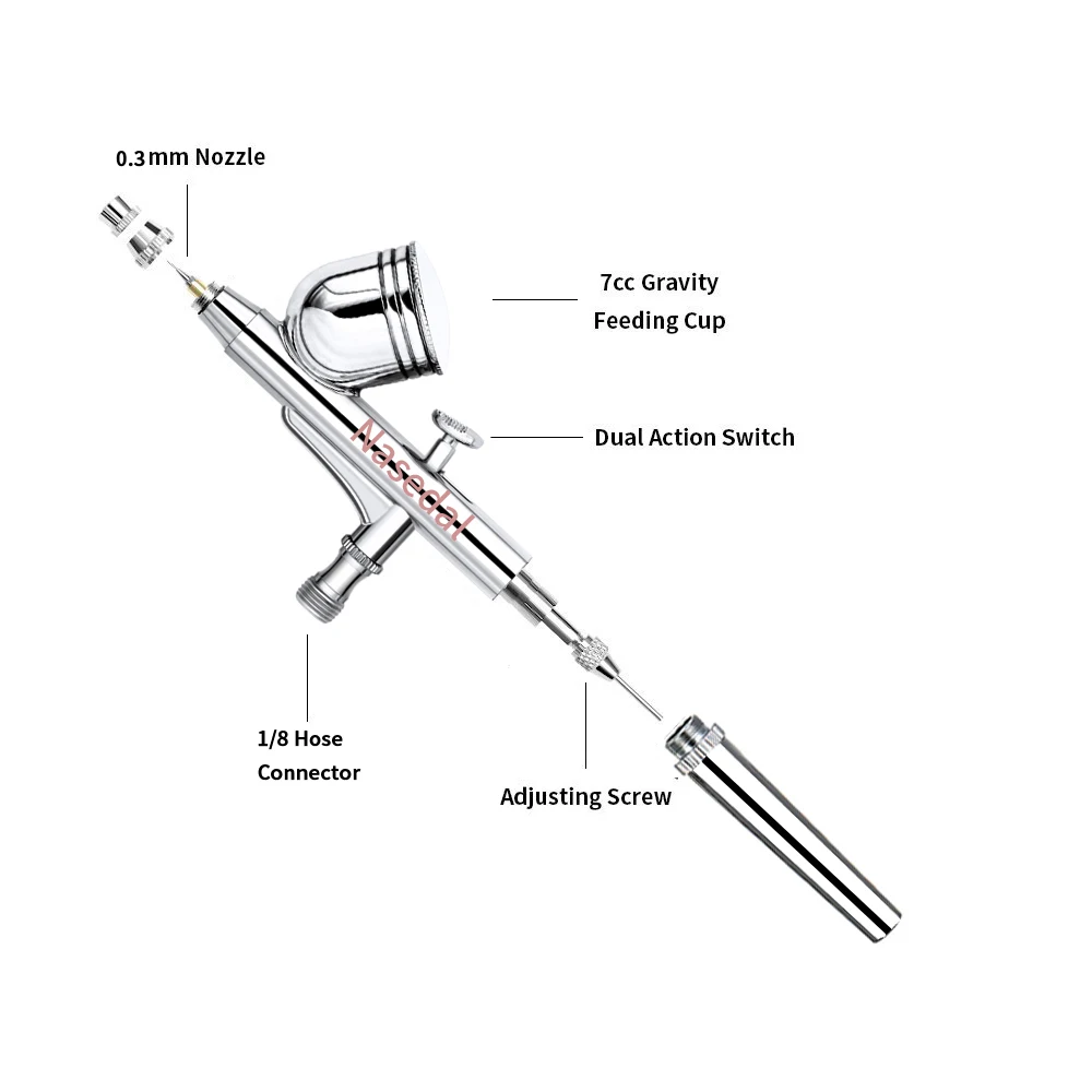 Назальный распылитель двойного действия, Аэрограф, компрессор, комплект для макияжа, для ногтей, тату, модель, торт, автомобильная живопись, Воздушная щетка с чистящими инструментами