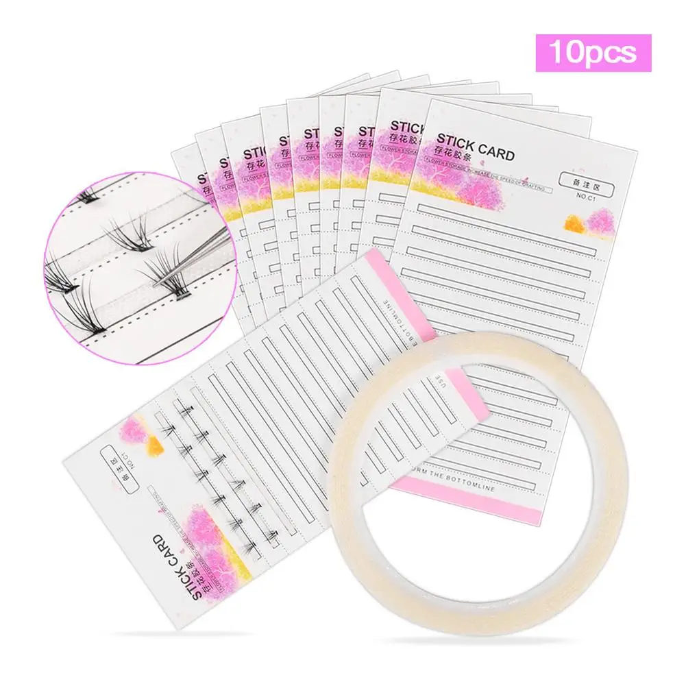 

10Pcs Eyelash Extension Storage Card Grafted Premade Fans Volume Lash Storage Sticky Strip Tape False Eyelashes Make Up Tool