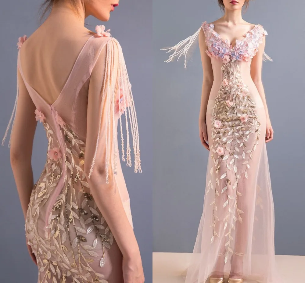 

2019 New Embroidered Mesh Overlay Dress Multicolor Deep V Neck Ruffles Sexy Mermaid Long Maxi Dress Formal Party Dress Vestidos