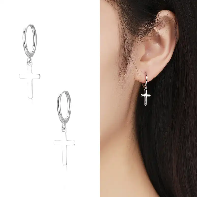 Симпатичные 925 пробы серебряные маленькие кольцевая петля крест Длинные Висячие серьги для Для женщин, ювелирные изделия для девушек, Pendiente ...